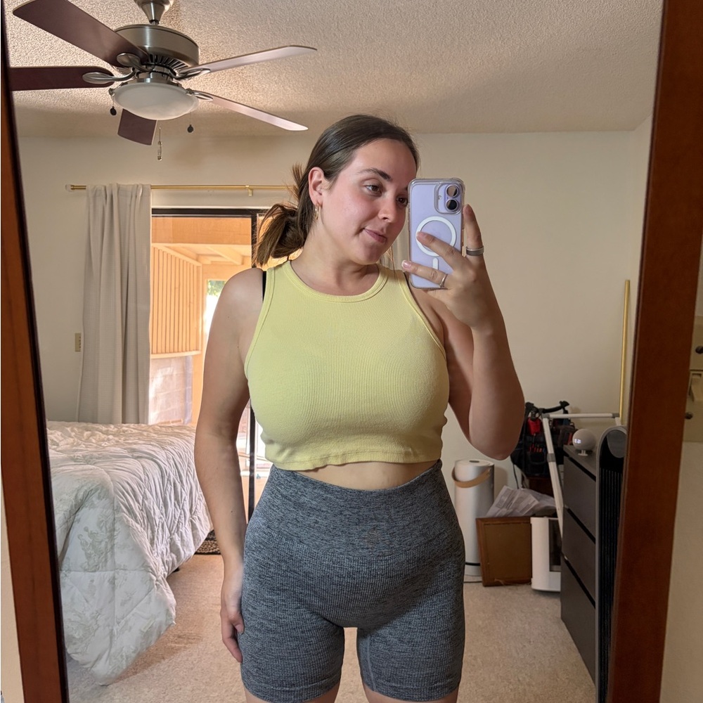 Yellow Ribbed Crop Tank Top